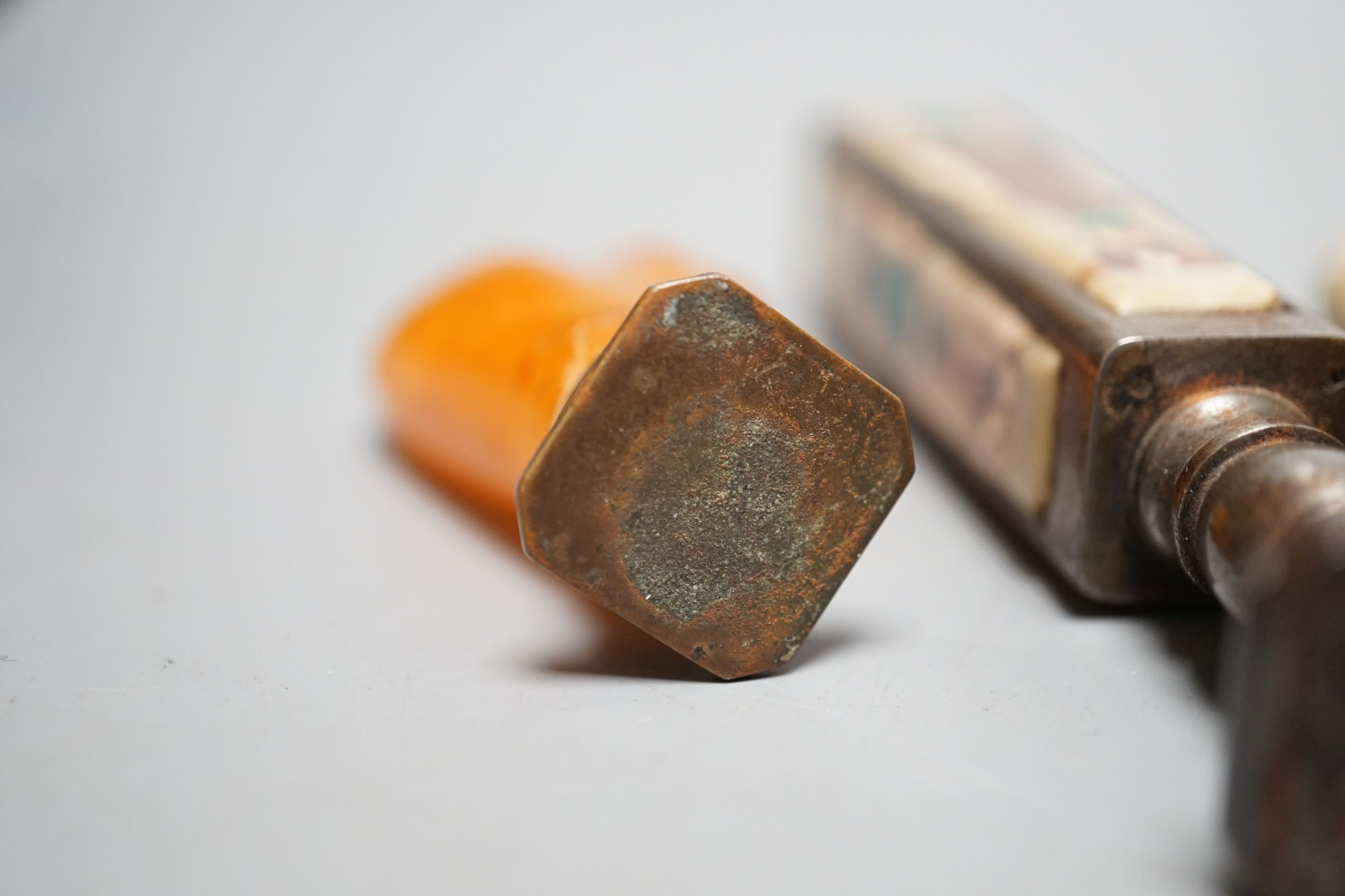 A group of seals including two boxed Chinese soapstone seals